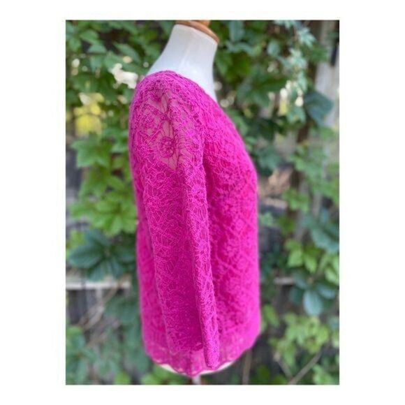 Vintage Crotchet Lace Fuschia Top Shirt 3/4 Sleeve - Picture 5 of 15